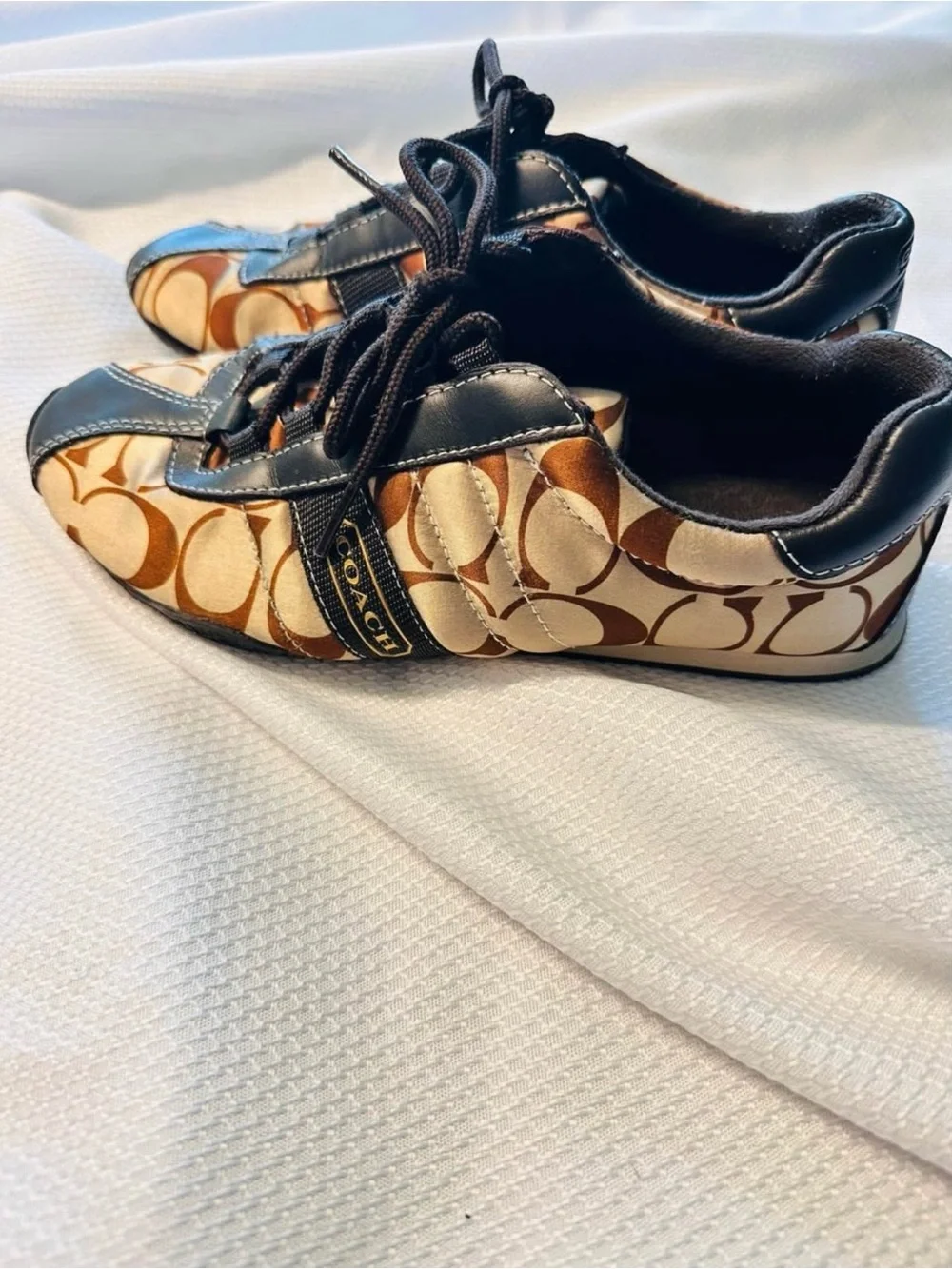 Coach Brown & Tan Signature-Print Lace-Up Sneakers
